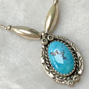 Vintage Handmade Sterling Silver Turquoise Necklace Signed JC Southwest Pendant